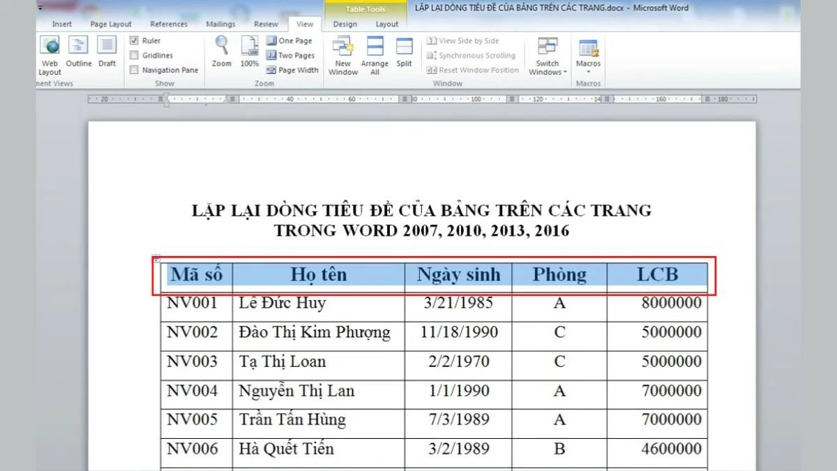 Cách lặp lại tiêu đề trong Word cho bảng biểu, in ấn siêu đơn giản Cách lặp lại tiêu đề trong Word cho bảng biểu, in ấn siêu đơn giản