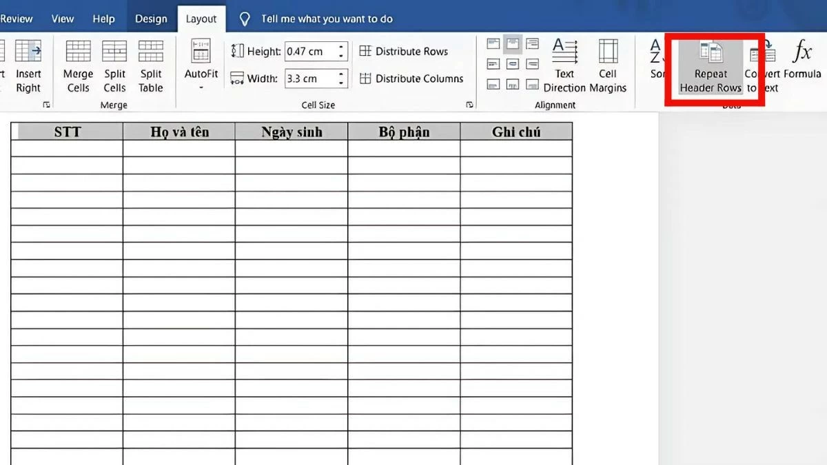 Lặp lại tiêu đề bảng trong Word đơn giản, chính xác Lặp lại tiêu đề bảng trong Word đơn giản, chính xác