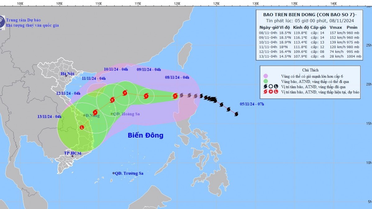 Tin bão trên Biển Đông: Bão di chuyển chủ yếu theo hướng Tây, tiến về phía quần đảo Hoàng Sa