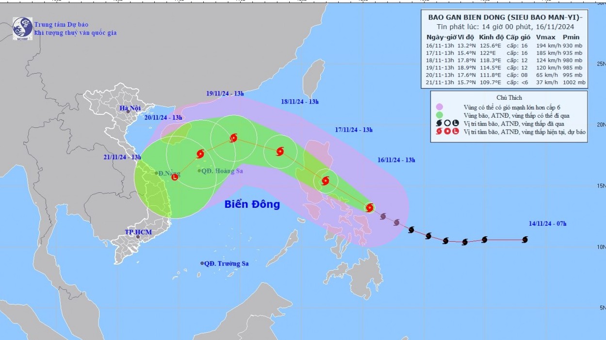 Dự báo diễn biến siêu bão Man-yi: Gió gần tâm bão giật cấp 17, sẽ đi vào Biển Đông và giảm dần cường độ