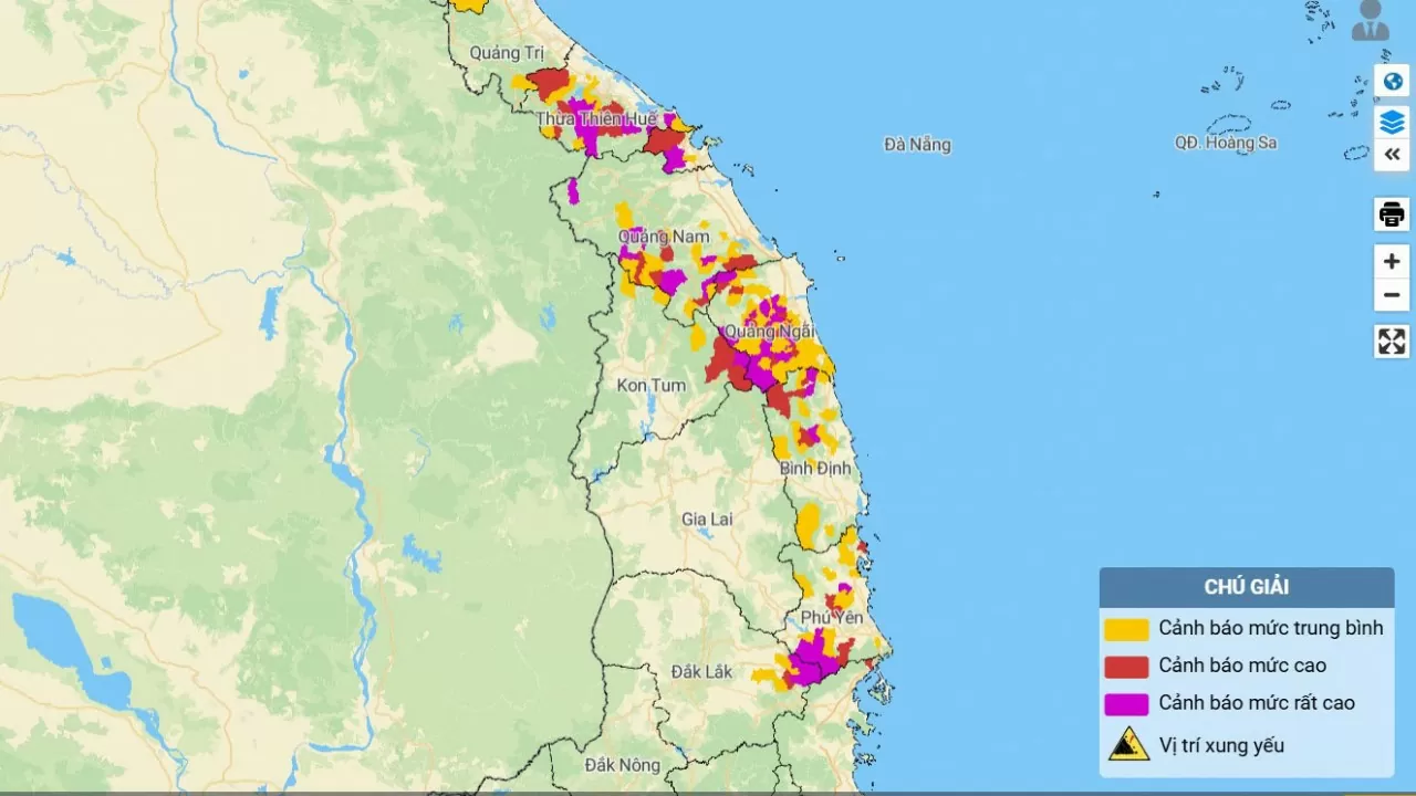 Dự báo thời tiết Bản đồ nguy cơ lũ quét, sạt lở đất đá trên các khu vực. (Nguồn: Trung tâm dự báo khí tượng thủy văn quốc gia)) Dự báo thời tiết Bản đồ nguy cơ lũ quét, sạt lở đất đá trên các khu vực. (Nguồn: Trung tâm dự báo khí tượng thủy văn quốc gia))