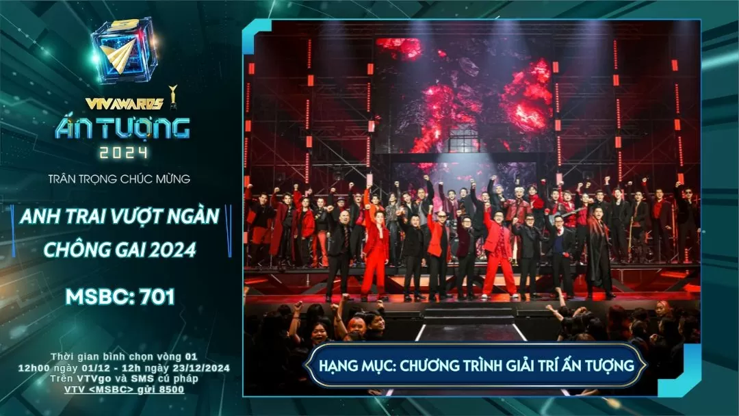 Anh trai vượt ngàn chông gai 2024 'tranh tài' tại giải thưởng Ấn tượng VTV – VTV Awards 2024 Anh trai vượt ngàn chông gai 2024 'tranh tài' tại giải thưởng Ấn tượng VTV – VTV Awards 2024