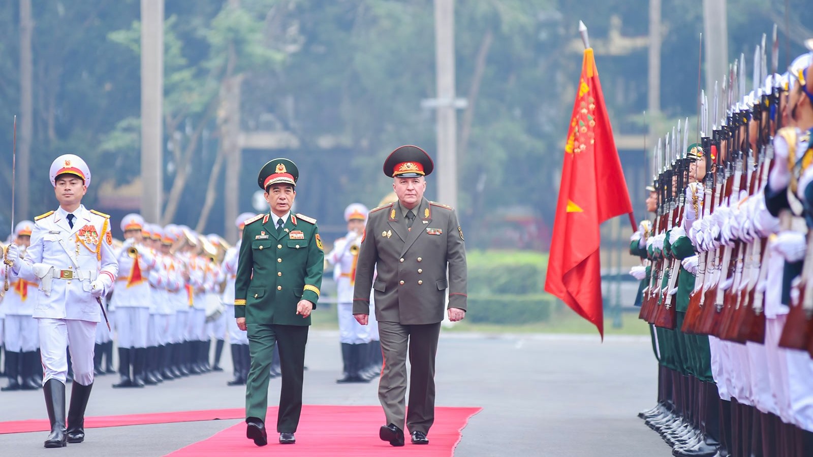 Toàn cảnh Đại tướng Phan Văn Giang đón, hội đàm với Bộ trưởng Quốc phòng Belarus Khrenin Viktor Gennadievich
