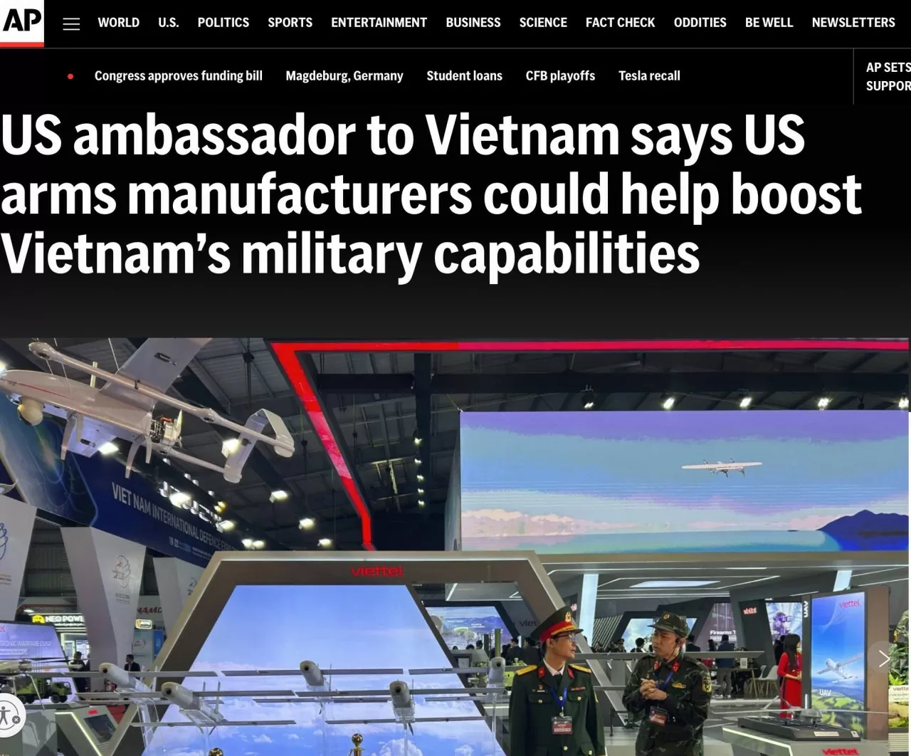 Bài viết do AP đăng tải ngày 19/12. (Ảnh chụp màn hình) Bài viết do AP đăng tải ngày 19/12. (Ảnh chụp màn hình)