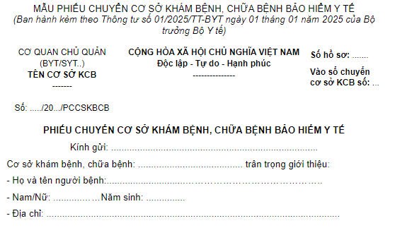 Mẫu giấy chuyển tuyến khám chữa bệnh BHYT từ năm 2025
