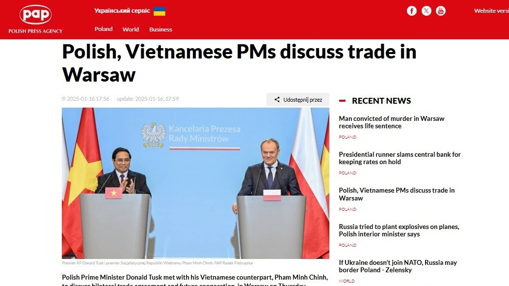 Truyền thông Ba Lan đưa tin đậm nét về 'chuyến thăm lịch sử' của Thủ tướng Phạm Minh Chính