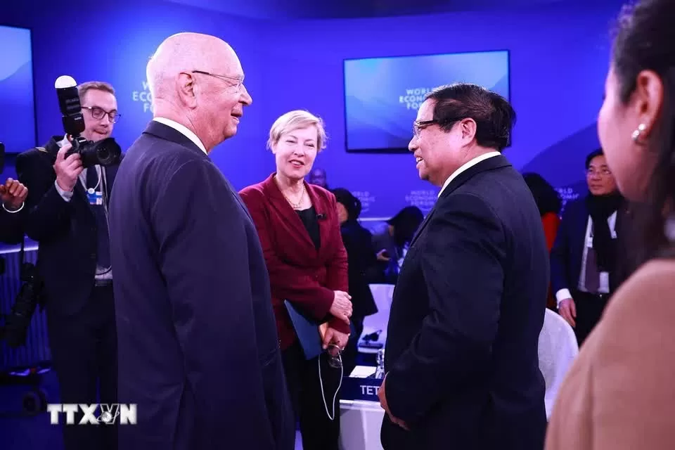 Thủ tướng Chính phủ Phạm Minh Chính đối thoại với WEF về đổi mới sáng tạo, ngày 21/1/2025, tại Davos, Thuỵ Sỹ. (Nguồn: TTXVN) Thủ tướng Chính phủ Phạm Minh Chính đối thoại với WEF về đổi mới sáng tạo, ngày 21/1/2025, tại Davos, Thuỵ Sỹ. (Nguồn: TTXVN)