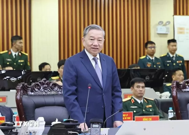 Tổng Bí thư Tô Lâm chúc Tết cán bộ, chiến sỹ Quân chủng Phòng không-Không quân (Bộ Quốc phòng). (Ảnh: Thống Nhất/TTXVN) Tổng Bí thư Tô Lâm chúc Tết cán bộ, chiến sỹ Quân chủng Phòng không-Không quân (Bộ Quốc phòng). (Ảnh: Thống Nhất/TTXVN)