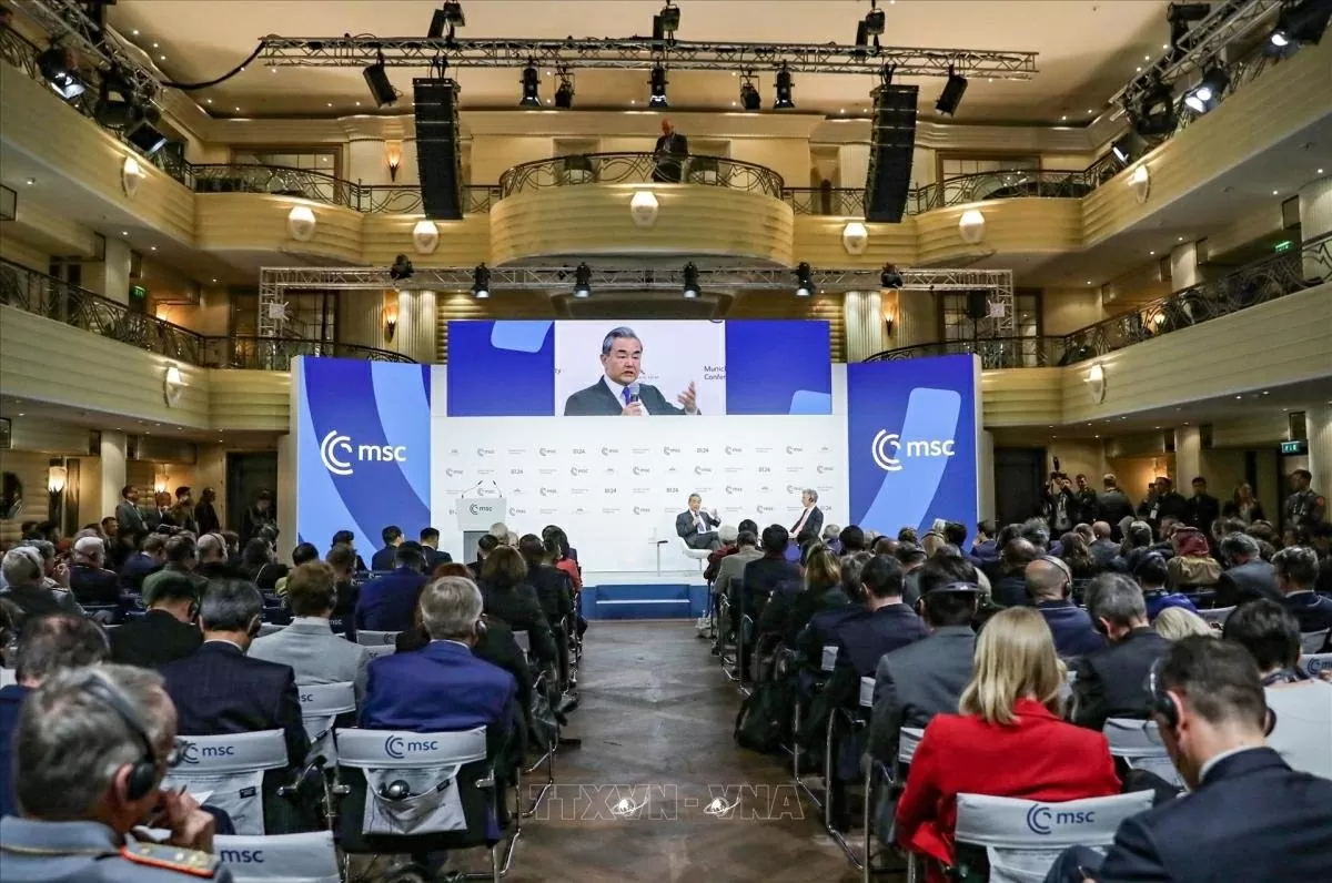 Bộ trưởng Ngoại giao Trung Quốc Vương Nghị phát biểu tại Hội nghị An ninh Munich, Đức, ngày 14/2/2025. Ảnh: THX/TTXVN Bộ trưởng Ngoại giao Trung Quốc Vương Nghị phát biểu tại Hội nghị An ninh Munich, Đức, ngày 14/2/2025. Ảnh: THX/TTXVN