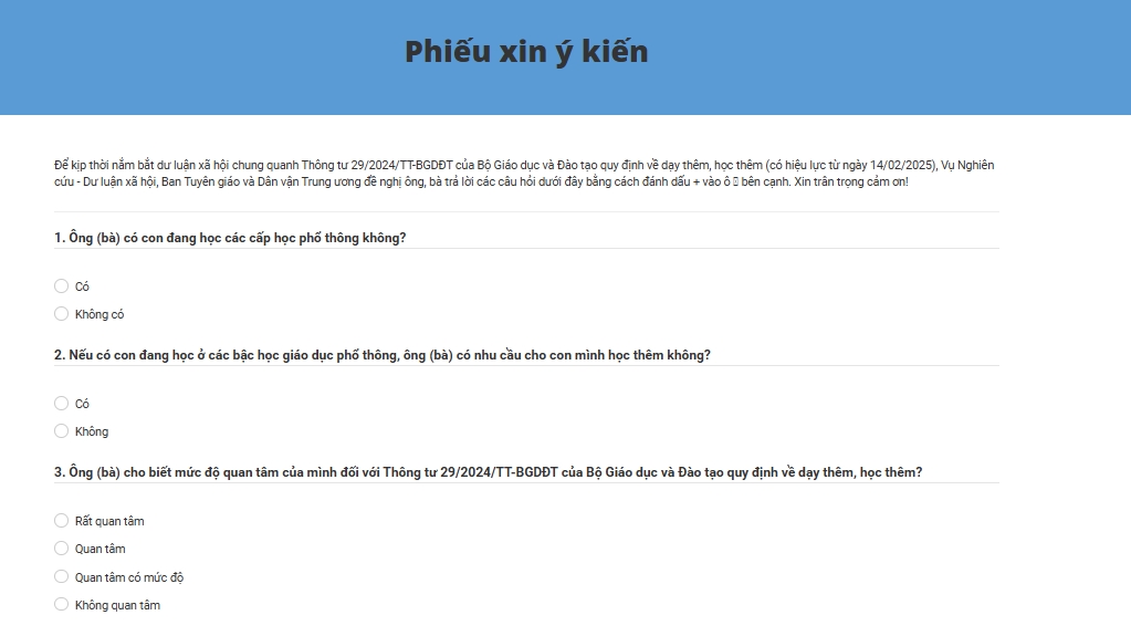 Khảo sát ý kiến dư luận xã hội về Thông tư 29 quy định dạy thêm, học thêm