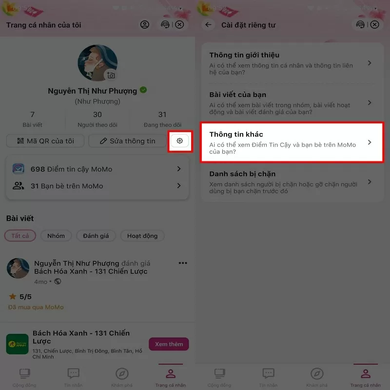 Chọn tiếp mục Thông tin khác Chọn tiếp mục Thông tin khác