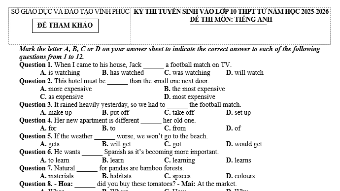 Vĩnh Phúc công bố môn thứ 3 thi vào lớp 10