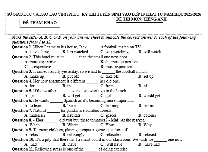 Vĩnh Phúc công bố môn thứ 3 thi vào lớp 10