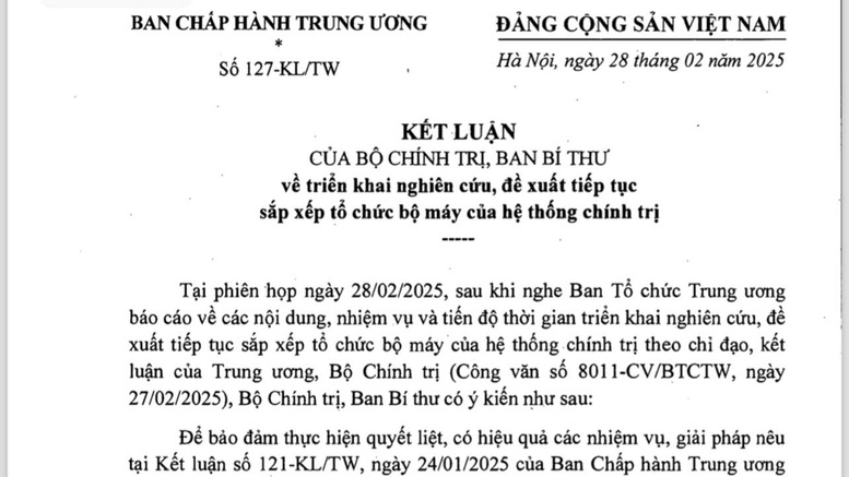 Bộ Chính trị chỉ đạo sớm trình chủ trương sáp nhập một số tỉnh, tạm dừng Đại hội đảng cấp huyện, xã