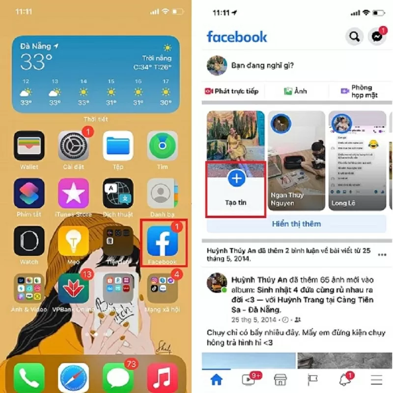 Nhấn vào dấu + để tạo tin mới Nhấn vào dấu + để tạo tin mới