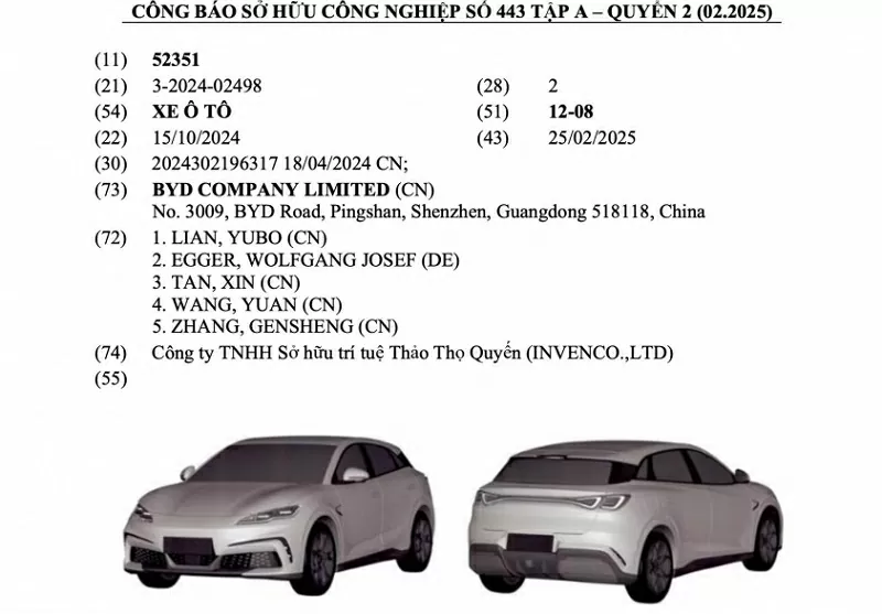 BYD đăng ký bản quyền kiểu dáng hai mẫu xe mới tại Việt Nam BYD đăng ký bản quyền kiểu dáng hai mẫu xe mới tại Việt Nam