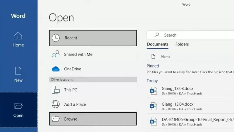 Mở file Word Mở file Word