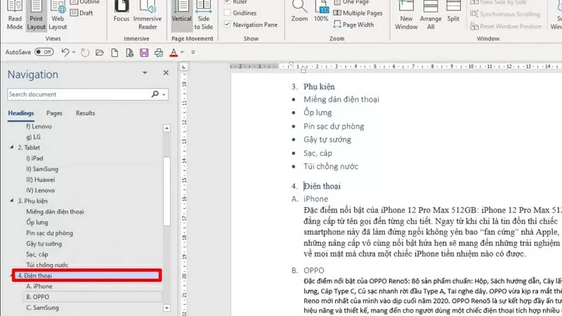 Kéo thả heading tới vị trí mới Kéo thả heading tới vị trí mới