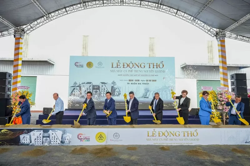 Trung Nguyên Legend động thổ nhà máy cà phê năng lượng sinh thái bền vững tiêu chuẩn Net Zero lớn nhất Đông Nam Á và là nhà máy thứ 5 của tập đoàn Trung Nguyên Legend động thổ nhà máy cà phê năng lượng sinh thái bền vững tiêu chuẩn Net Zero lớn nhất Đông Nam Á và là nhà máy thứ 5 của tập đoàn