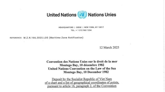 Việt Nam lưu chiểu tại Liên hợp quốc hải đồ và tọa độ đường cơ sở tại vịnh Bắc Bộ