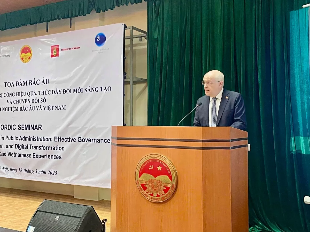 Đại sứ Phần Lan tại Việt Nam Keijo Norvanto phát biểu tại hội nghị. (Ảnh: Yến Chi) Đại sứ Phần Lan tại Việt Nam Keijo Norvanto phát biểu tại hội nghị. (Ảnh: Yến Chi)