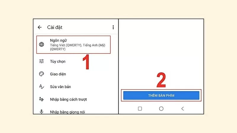 Chọn Thêm bàn phím Chọn Thêm bàn phím