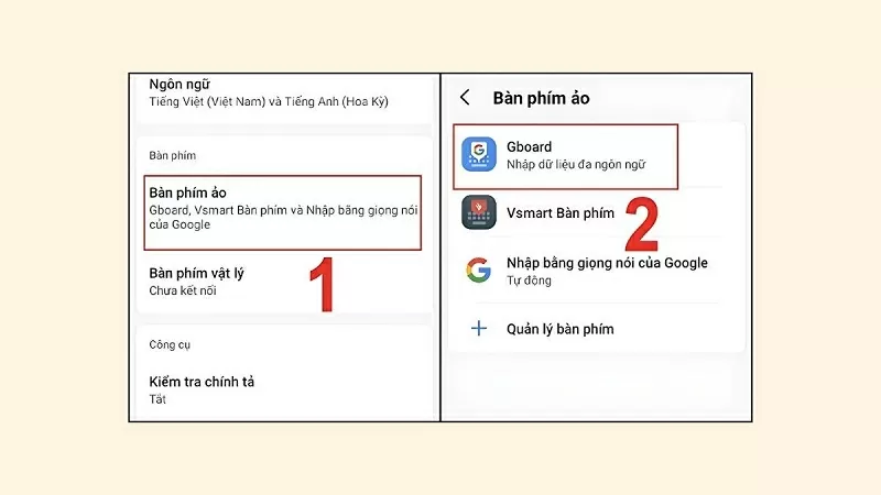 Chọn mục Bàn phím ảo Chọn mục Bàn phím ảo