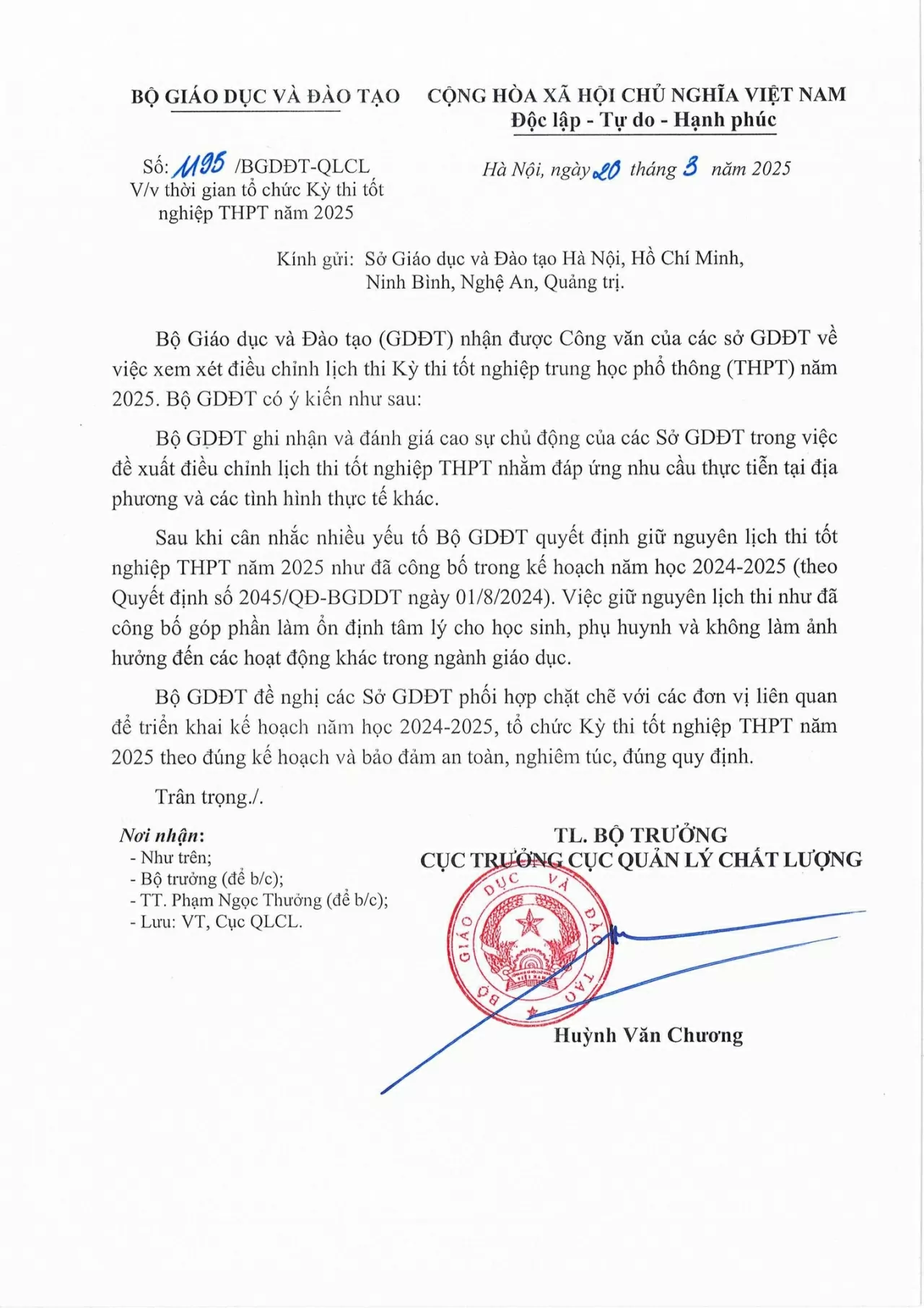 Bộ GD-ĐT quyết định giữ nguyên lịch thi tốt nghiệp THPT Bộ GD-ĐT quyết định giữ nguyên lịch thi tốt nghiệp THPT