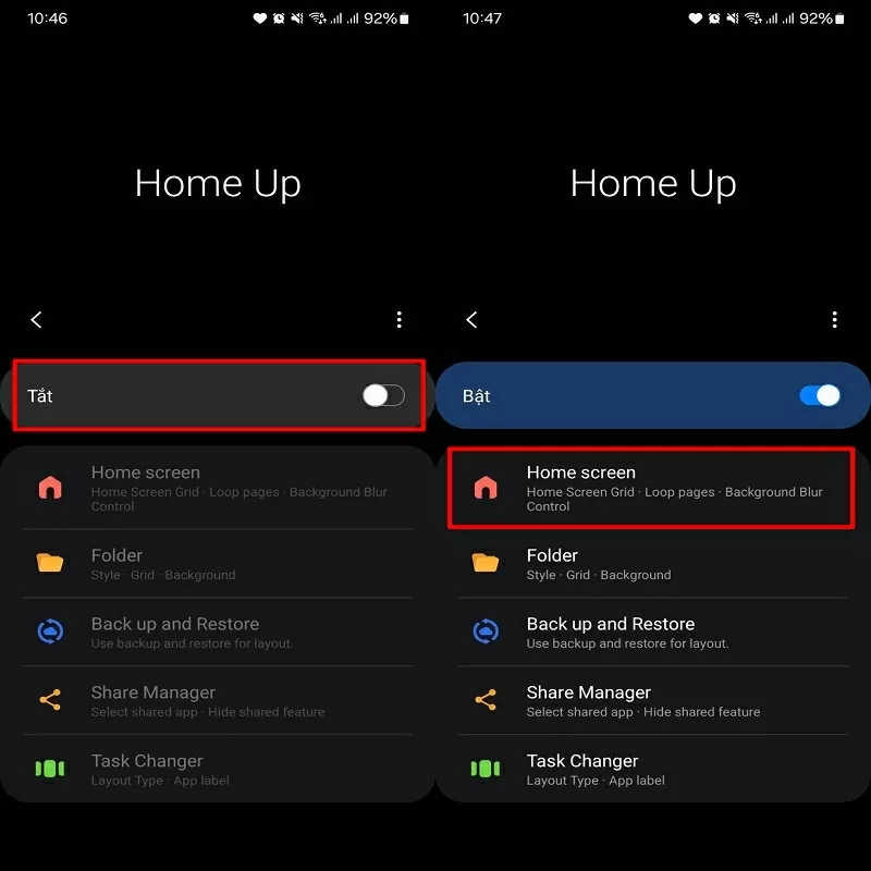 Chọn mục Home Screen để tùy chỉnh giao diện màn hình chính Chọn mục Home Screen để tùy chỉnh giao diện màn hình chính
