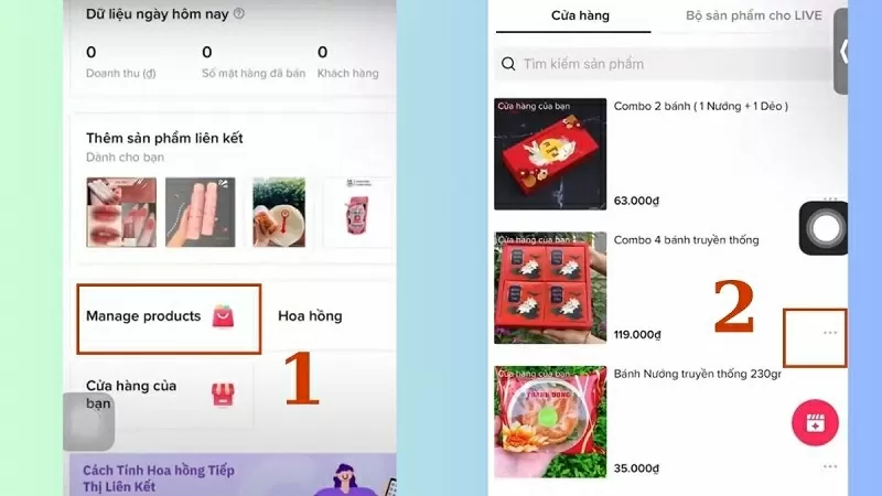 Nhấn chọn Quản lý sản phẩm