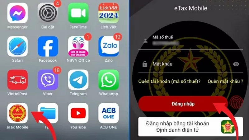 Đăng nhập vào ứng dụng eTax Mobile Đăng nhập vào ứng dụng eTax Mobile