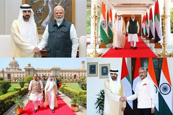 Thái tử Dubai Sheikh Hamdan bin Mohammed bin Rashid Al Maktoum gặp các nhà lãnh đạo Ấn Độ tại thủ đô New Delhi ngày 8/4/2025. (Nguồn: AIR) Thái tử Dubai Sheikh Hamdan bin Mohammed bin Rashid Al Maktoum gặp các nhà lãnh đạo Ấn Độ tại thủ đô New Delhi ngày 8/4/2025. (Nguồn: AIR)