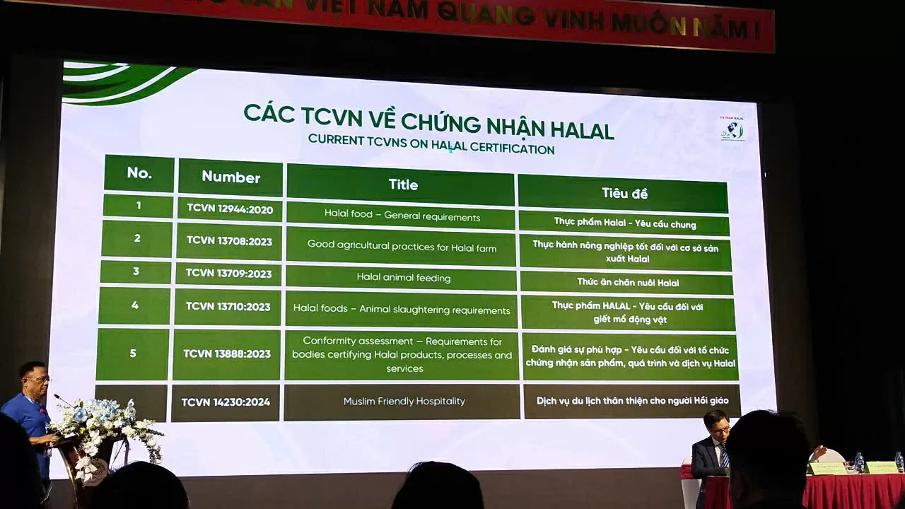 Giám đốc HALCERT Ramlan Osman trình bày các tiêu chuẩn Việt Nam về chứng nhận Halal hiện nay. (Ảnh: Hải Phương) Giám đốc HALCERT Ramlan Osman trình bày các tiêu chuẩn Việt Nam về chứng nhận Halal hiện nay. (Ảnh: Hải Phương)