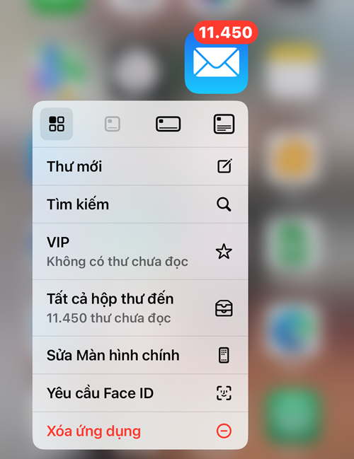 Bật danh sách hành động nhanh khi nhấn giữ ứng dụng