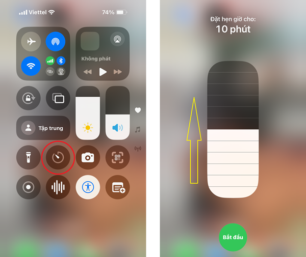 Hẹn giờ nhanh qua Trung tâm điều khiển