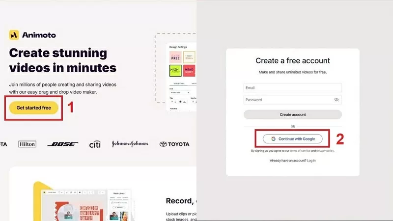 Đăng nhập vào Animoto Đăng nhập vào Animoto