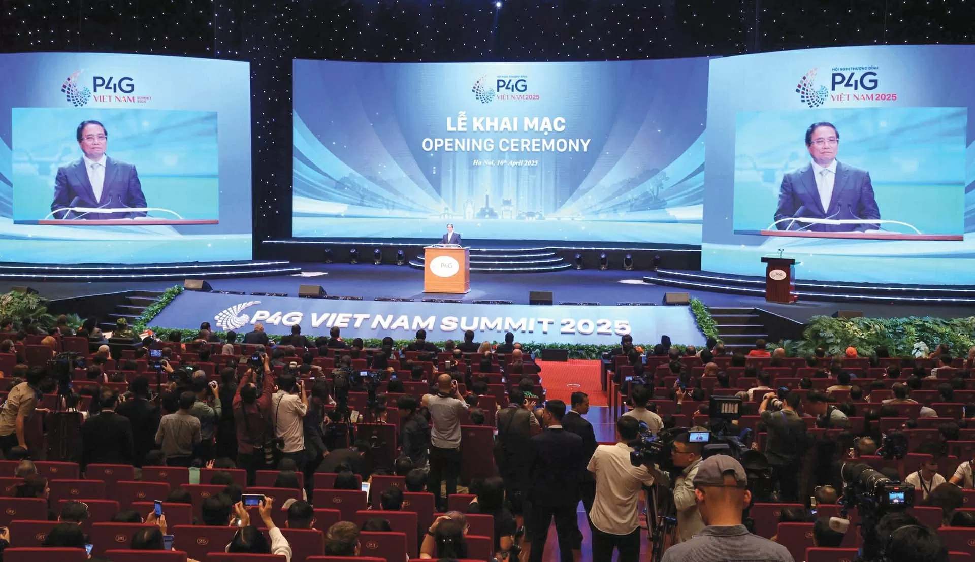 Thủ tướng Chính phủ Phạm Minh Chính phát biểu khai mạc Hội nghị thượng đỉnh P4G lần thứ tư ngày 16/4.