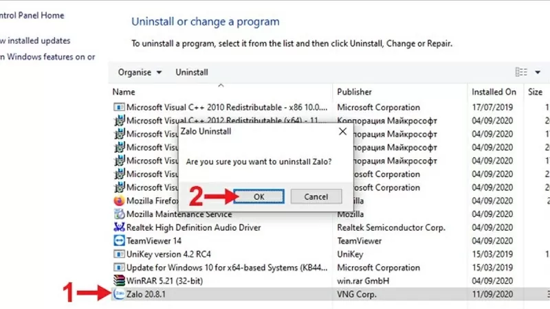 Gỡ Zalo bằng Control Panel Gỡ Zalo bằng Control Panel