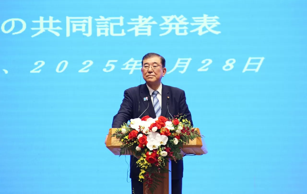 Thủ tướng Nhật Bản Ishiba Shigeru phát biểu tại buổi gặp gỡ báo chí. (Ảnh: Thành Long) Thủ tướng Nhật Bản Ishiba Shigeru phát biểu tại buổi gặp gỡ báo chí. (Ảnh: Thành Long)