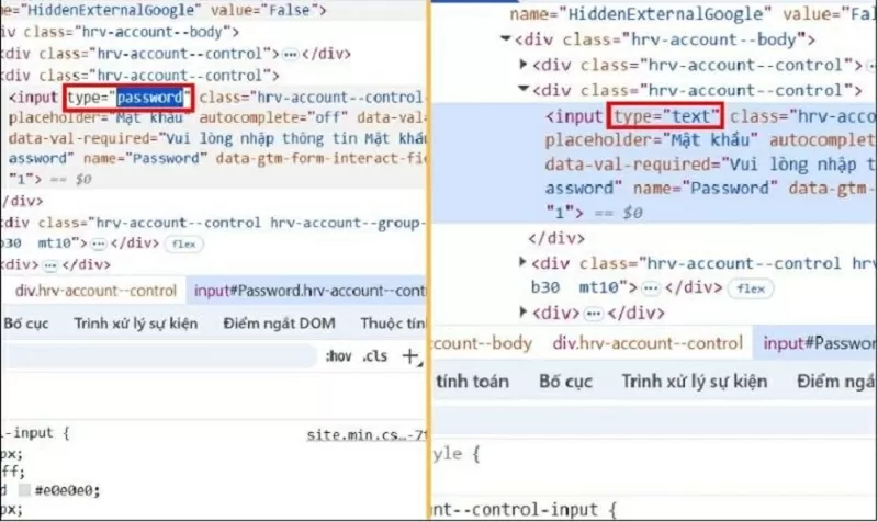Đổi type=”text” và nhấn Enter Đổi type=”text” và nhấn Enter