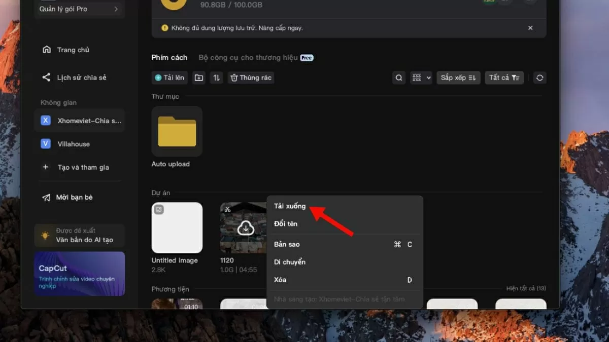 Nhấn biểu tượng ba chấm của dự án và chọn “Download” để tải xuống. Nhấn biểu tượng ba chấm của dự án và chọn “Download” để tải xuống.