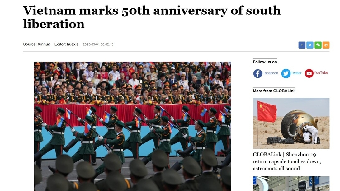 Truyền thông Trung Quốc đưa tin đậm nét về Lễ kỷ niệm 50 năm Ngày Giải phóng miền Nam, thống nhất đất nước