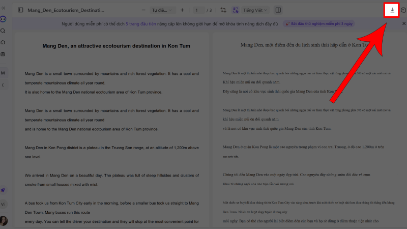 Nhấn vào biểu tượng mũi tên