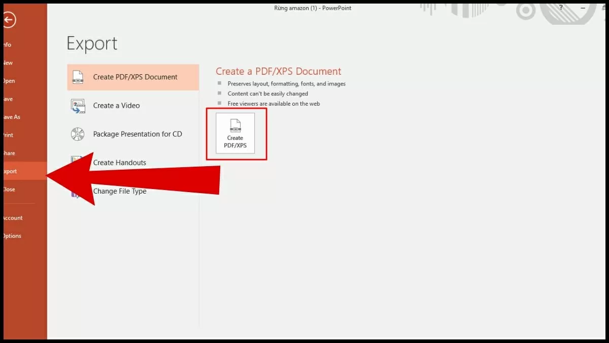 Chọn tính năng “Export” Chọn tính năng “Export”