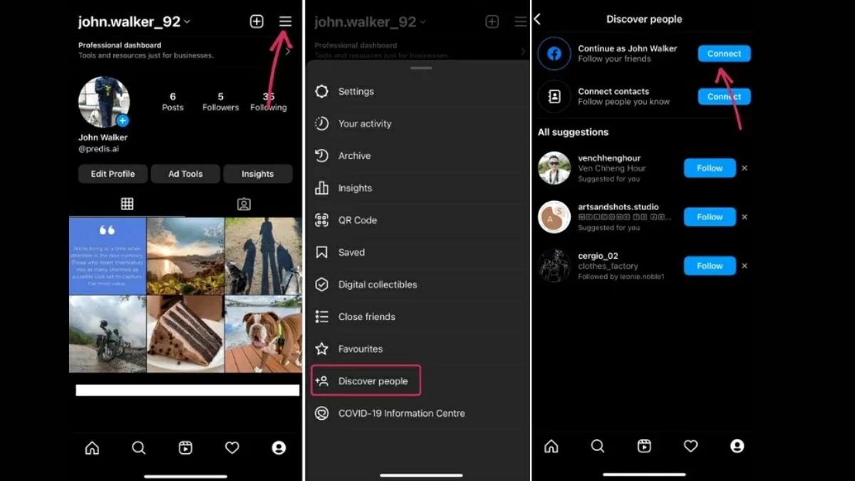 Tìm kiếm Facebook trên app Instagram Tìm kiếm Facebook trên app Instagram