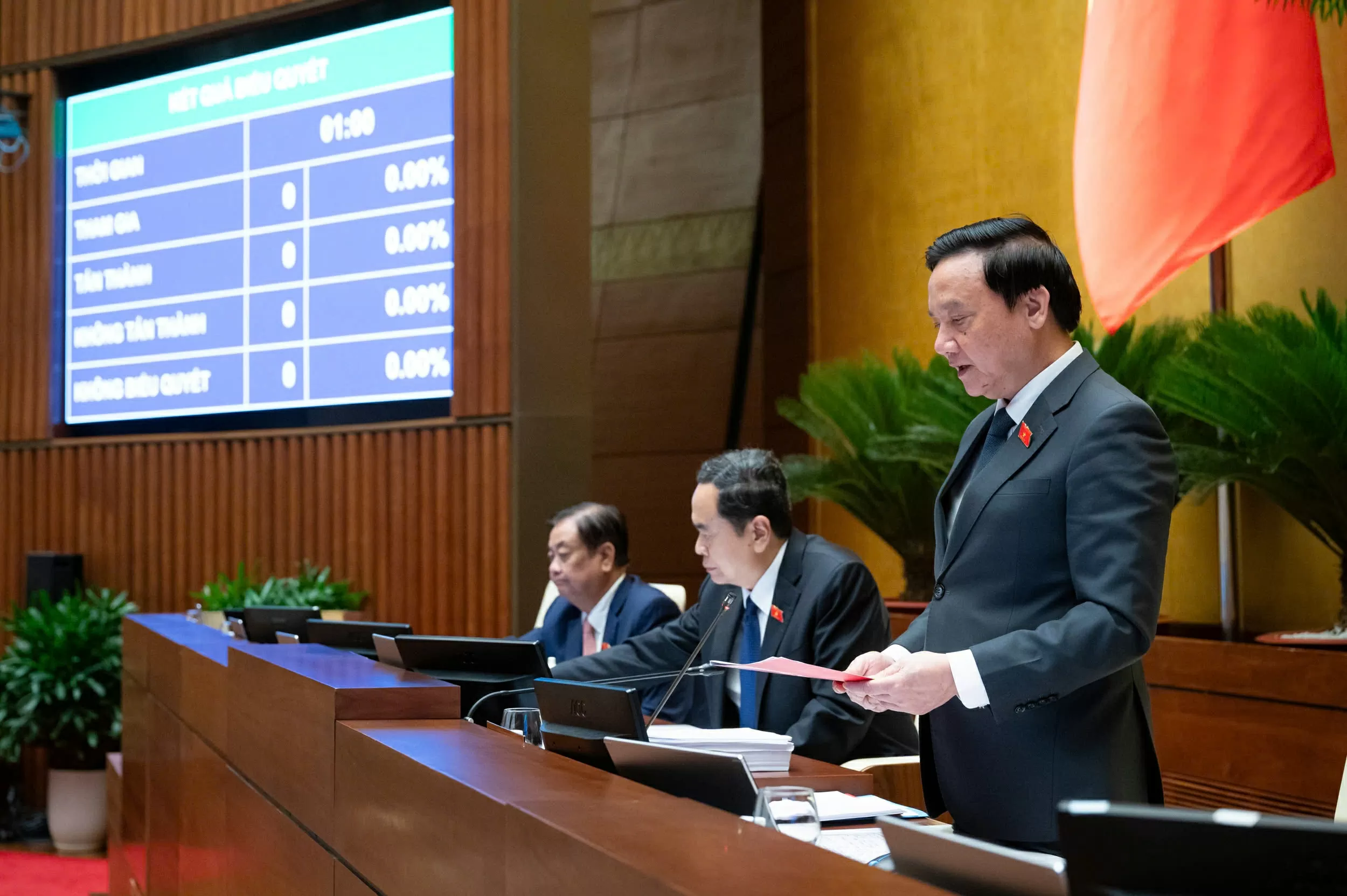 Sau phiên thảo luận, Quốc hội đã biểu quyết thông qua Nghị quyết của Quốc hội về việc sửa đổi, bổ sung một số điều của Hiến pháp năm 2013, với 452/452 đại biểu có mặt tán thành và thông qua Nghị quyết của Quốc hội về việc thành lập Ủy ban dự thảo sửa đổi, bổ sung một số điều của Hiến pháp năm 2013, với 446/446 đại biểu có mặt tán thành.