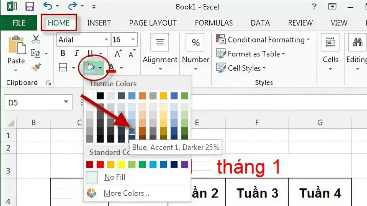 Tô màu chọn vào Fill Color 