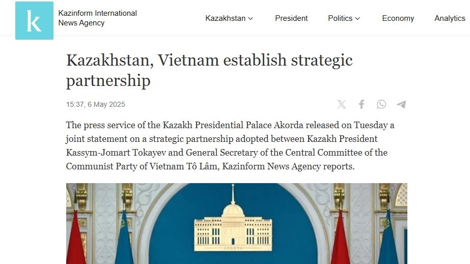 Truyền thông quốc tế đưa đậm nét chuyến thăm lịch sử của Tổng Bí thư Tô Lâm tới Kazakhstan và Azerbaijan
