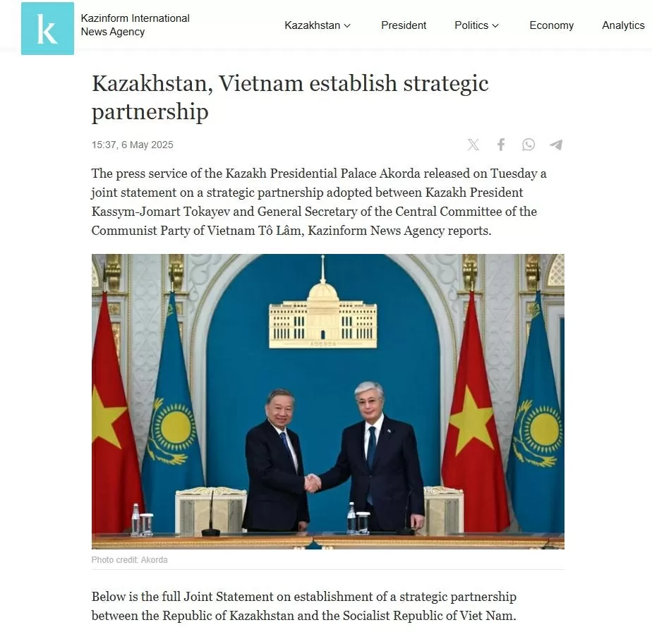 Truyền thông quốc tế đưa đậm nét chuyến thăm lịch sử của Tổng Bí thư Tô Lâm tới Kazakhstan và Azerbaijan