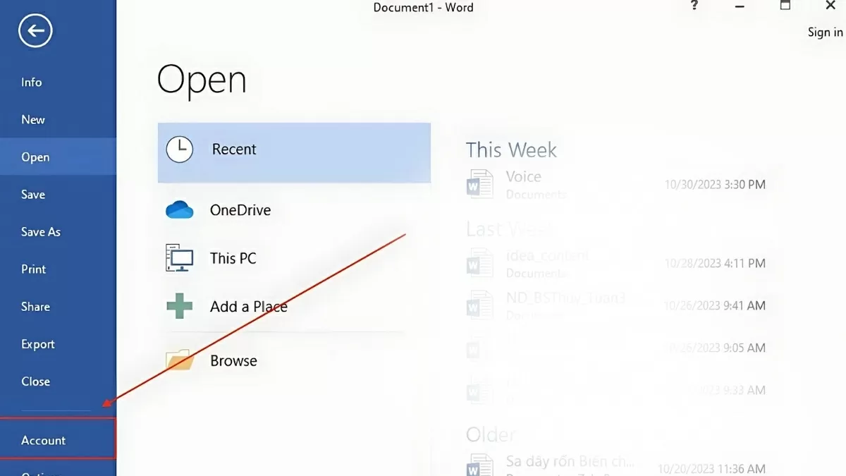 họn mục Account (Tài khoản) họn mục Account (Tài khoản)